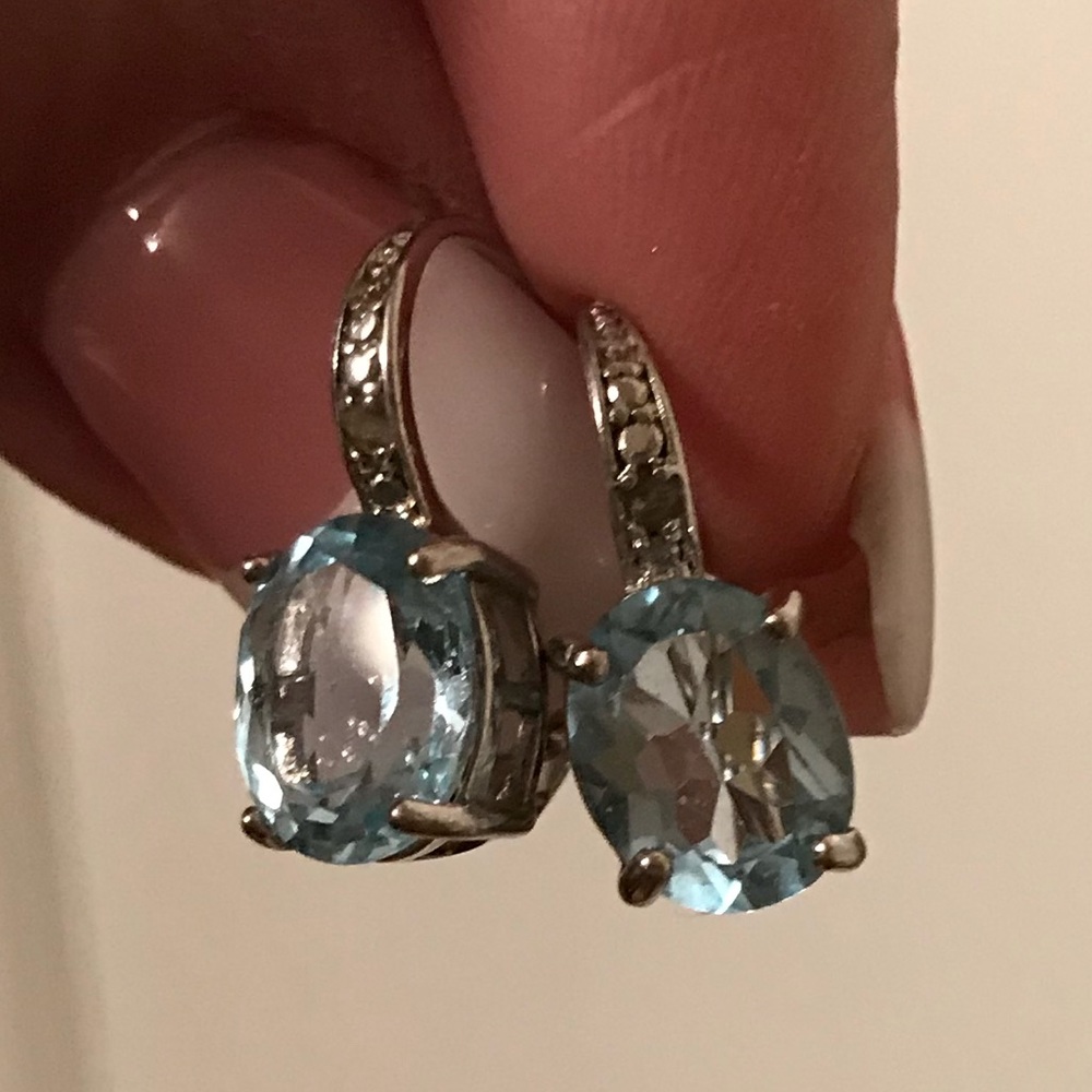 Genuine Blue Topaz and Diamond Earrings